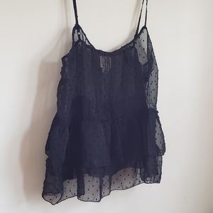 Sheer Black Frilly and Textured Tank Top